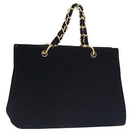 CHANEL Matelassé COCO Marchio Catena Borsa a Mano Velluto Nero Argento CC Auth 130198 Nero Argento