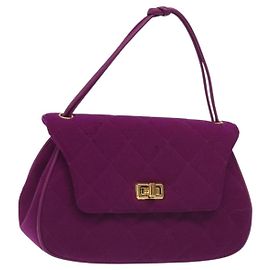 CHANEL Bolsa Matelassé de algodão Roxo Ouro CC Auth 131194 Dourado Roxo