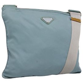 PRADA Shoulder Bag Nylon Blue Silver Auth mr1407 Silvery Blue