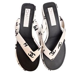 Chanel Logo Sandals 38.5 White