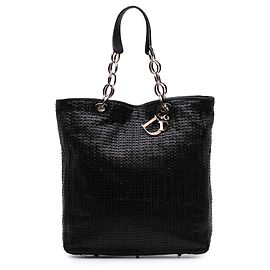 Dior Tote de Compras Lady Dior Soft em Couro de Corde Preto Preto