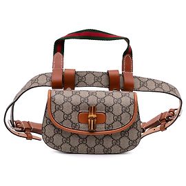 Bolsa de cintura Gucci Mini GG Supreme Web Bamboo 1947 marrom Marrom Bege