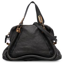 Chloé Black Medium Pebbled Leather Paraty Satchel Nero