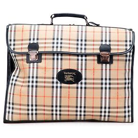 Burberry Nova Check Shadow Horse Canvas Leather Garment Case Brown Beige