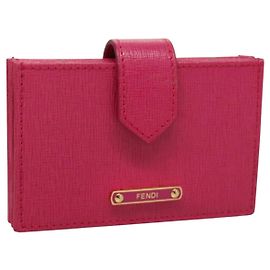 FENDI Card Case Leather Pink Gold Auth SW1004 Pink Golden