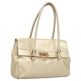 Sac à main Gancini en cuir Salvatore Ferragamo, ton or, authentique 131050 Doré Autre