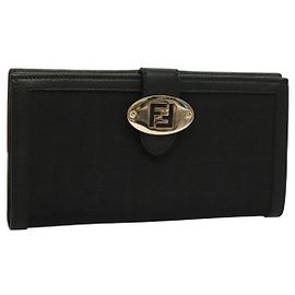 FENDI Zucca Canvas Long Wallet Black Auth SW1005 Black