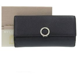 Bulgari Bvlgari Leather Double Hook Wallet Black Black