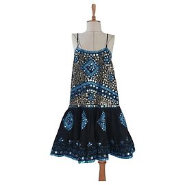 Robe Juliet Dunn en coton à sequins noir et turquoise Noir Bleu