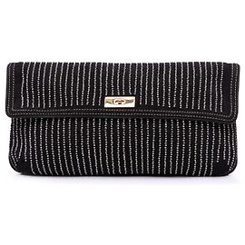 Clutch de lona con adornos de cristal negro Chloé Negro