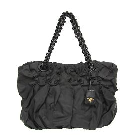 Prada Ruffled Chain Shoulder Bag Black