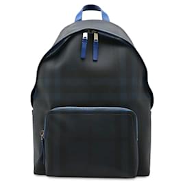 Burberry Smoked Check Pattern Backpack Black Blue Navy blue