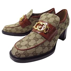 Gucci-NEW GUCCI HEEL LOAFERS 724242 IN SUPREME GG INTERLOCKING CANVAS 39.5-Brown