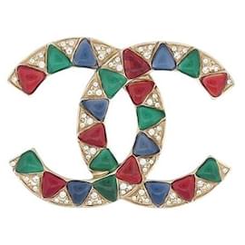 NEUE CHANEL BROSCHE ÄGYPTEN CC LOGO STRASS GLASPASTE IN GOLDENEM METALL Golden