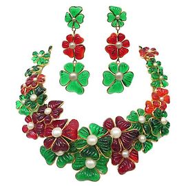 Autre Marque NUOVO SET COLLANA E ORECCHINI AUGUSTINE PARIS GRIPOIX CAMELIA PASTA DI VETRO Multicolore