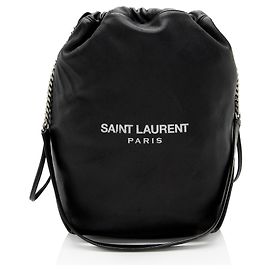 Bolsa Bucket Teddy de Couro Saint Laurent Preto