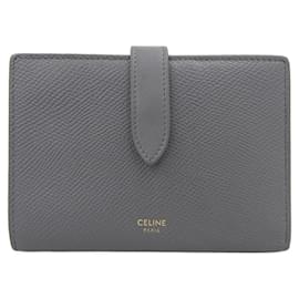 Céline Celine Medium Strap Wallet Leather Gray Brown