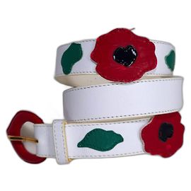 Yves Saint Laurent YSL 80s white belt with red poppies White Red