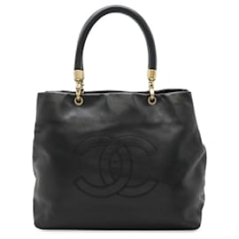Chanel-Chanel Coco Mark Handbag in Black Grained Calfskin-Black