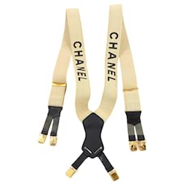 Chanel-Chanel X-Type Suspenders in Beige and Black-Black,Beige
