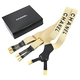 Chanel-Chanel X-Type Suspenders in Beige and Black-Black,Beige