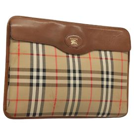 Autre Marque Burberrys Nova Check Document case Clutch Bag Canvas Beige Auth BA3443 Beige