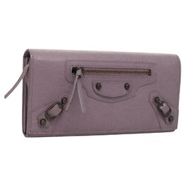 BALENCIAGA Classic Continental Zip Wallet Leather Purple 253038 Auth SW1026M Purple