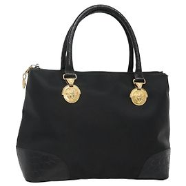 Borsa Tote Gianni Versace in nylon nero e oro Auth BA3333 Nero D'oro