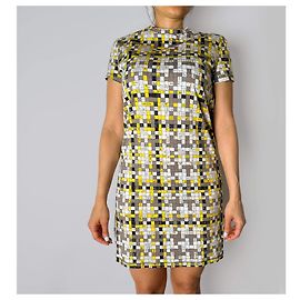 Hermès Vestido de algodão Bolduc na Square 36 Bicolor Multicor
