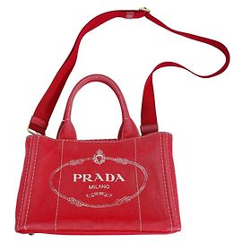 Prada Red Mini Canapa Canvas Tote Bag Red