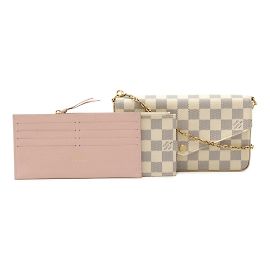 Bolsa de Ombro Pochette Felicie Damier Azur da Louis Vuitton Cru