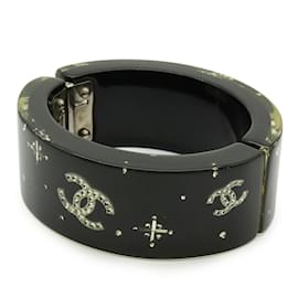 Chanel-Chanel Black Resin Bangle Bracelet with Rhinestones-Black