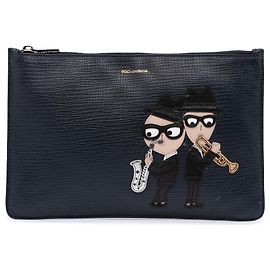 Dolce & Gabbana Black Leather DG Family Patch Zip Pouch Black