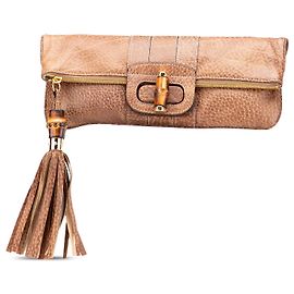 Pochette pliable en cuir marron Gucci Bamboo Lucy Marron