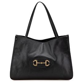 Gucci Schwarze Mittelgroße Leder Horsebit 1955 Tote Schwarz