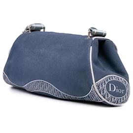 Dior-Dior Blue John Galliano Diorissimo Trimmed Canvas Shoulder Bag-Blue