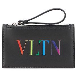 Valentino Garavani Valentino VLT Logo Print Leather Coin Card Case Black