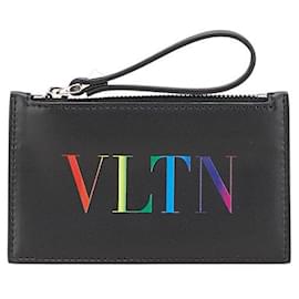 Valentino Garavani Étui à cartes en cuir avec impression logo VLT de Valentino Noir