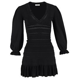 Sandro Paris Strickkleid mit Rüschendetails aus schwarzer Viskose Schwarz