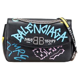 Borsa a spalla in pelle Graffiti BB Round M di Balenciaga Nero