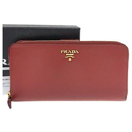 Prada Leather Zip Around Wallet Red Red