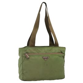 PRADA Shoulder Bag Nylon Khaki Silver Auth bs27601 Silvery Khaki