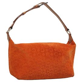 Céline CELINE C Macadam Canvas Hand Bag Suede Orange Silver Auth bs27483 Silvery Orange