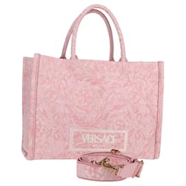 VERSACE Athena Barocco Tote Bag Canvas 2way Pink Auth BA3157M Pink