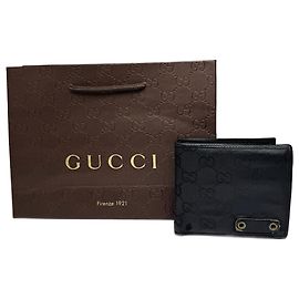 Cartera de cuero monogramada plegable vintage Gucci negra Negro