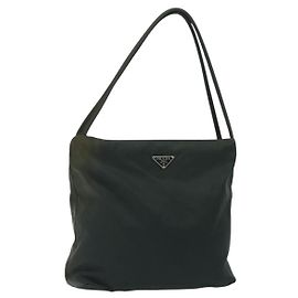 PRADA Tote Bag Nylon Green Silver Auth bs27520 Silvery Green