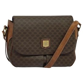Céline CELINE Macadam Canvas Shoulder Bag PVC Brown Gold Auth 128715 Brown Golden