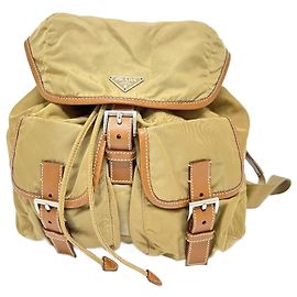 Mochila de dupla pocket com placa de logo Prada Marrom