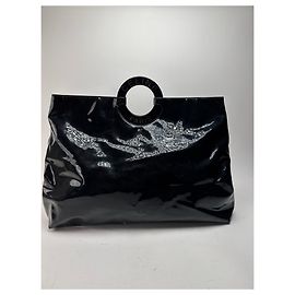 Céline Vintage Celine Paris Ringtasche aus schwarzem Lackleder Schwarz