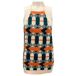 Prada Beiger / Grüner / Oranger 2019 geometrisch gemusterter Wollpullover Mehrfarben